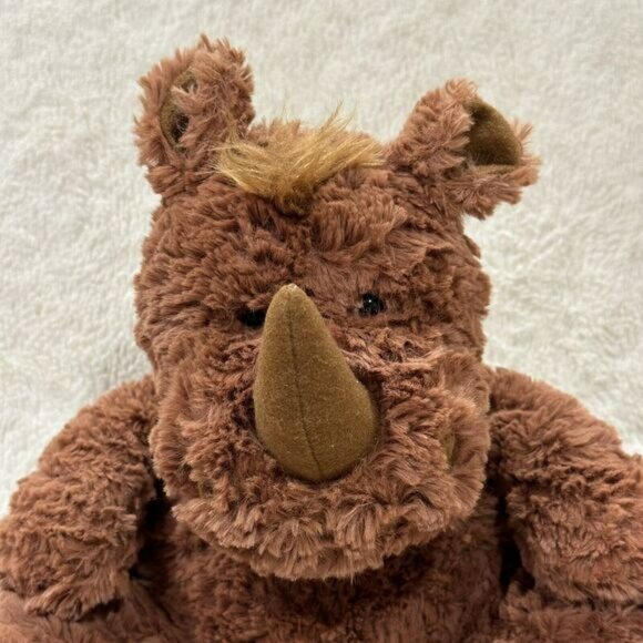 Aurora Brown Rhinoceros Rhino Sitting Plush 11” Stuffed Animal Toy - Picture 2 of 6